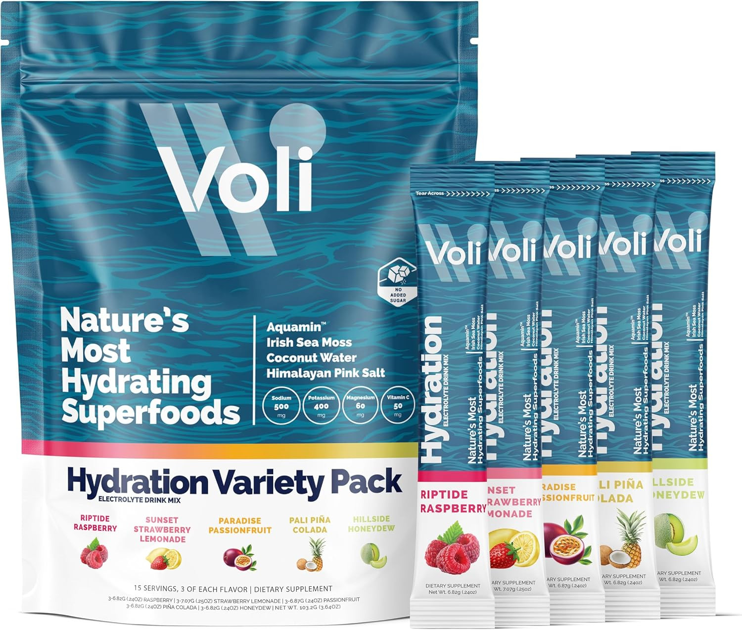 Voli Hydration Packets Electrolyte Drink Mix | Sea Moss, Aquamin, Coconut Water