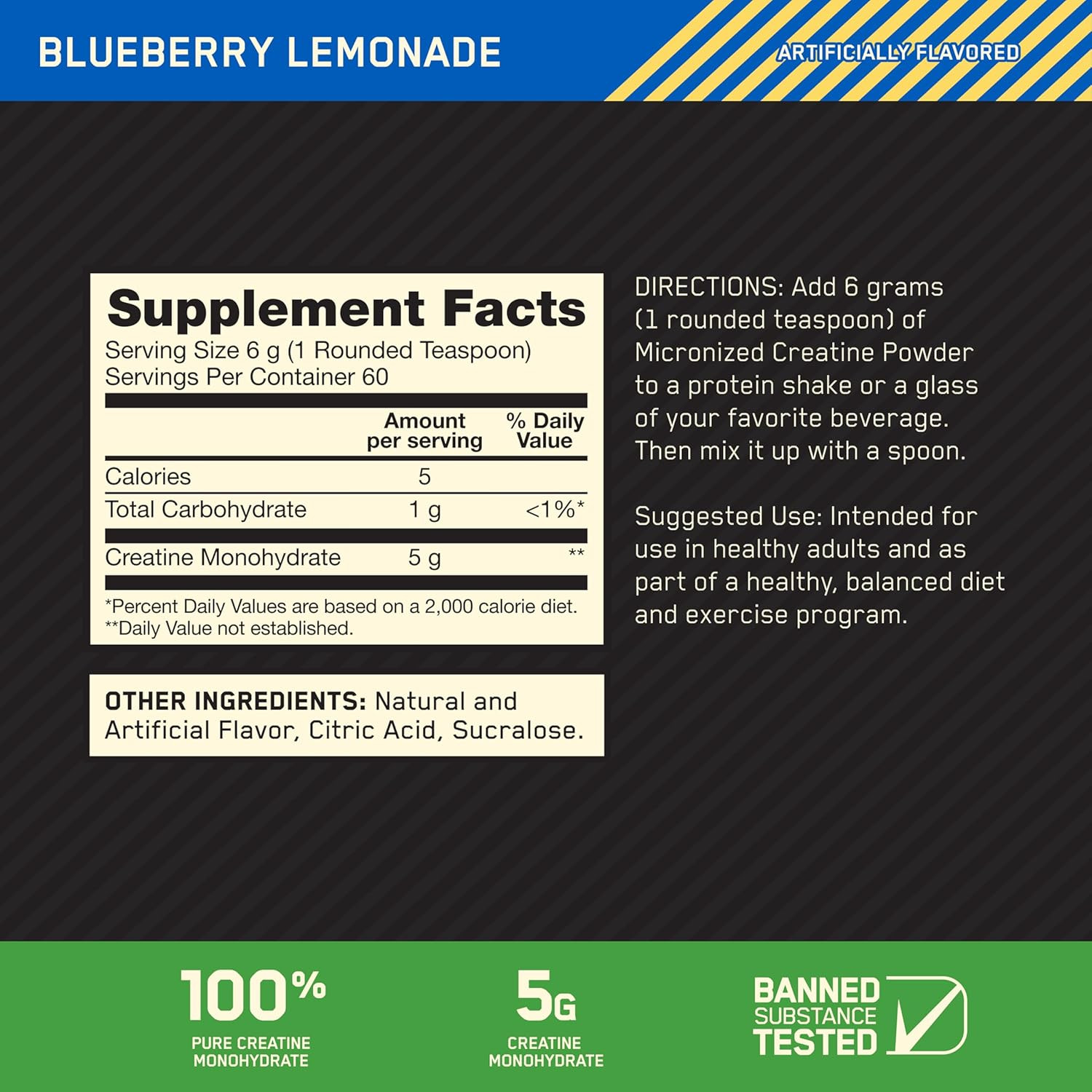 Optimum Nutrition Micronized Creatine Monohydrate Powder, Blueberry Lemonade Cre