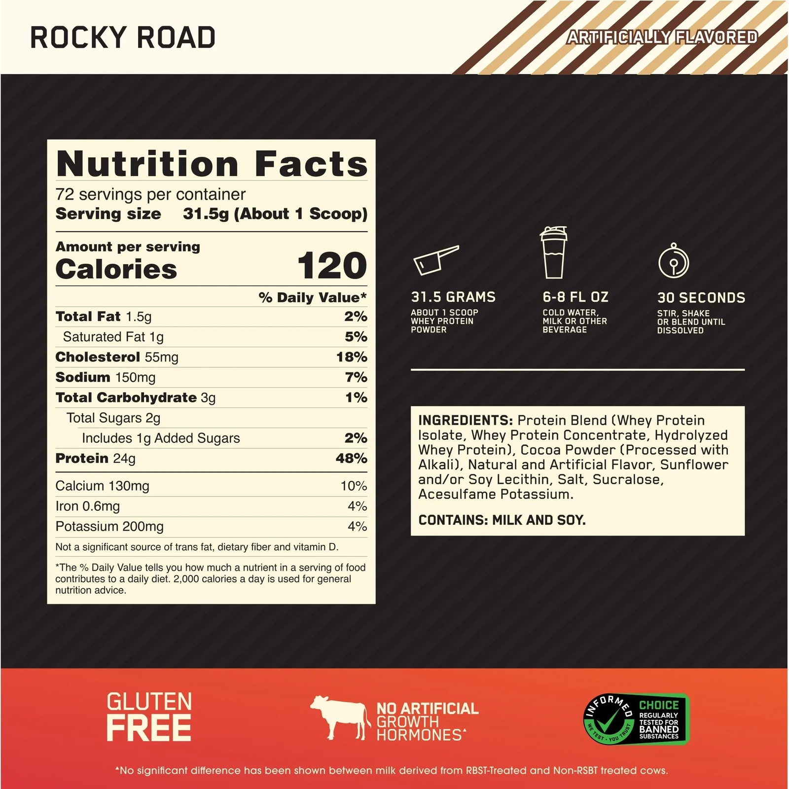 Optimum Nutrition Gold Standard 100% Whey Protein Powder, Rocky Road, 5lb