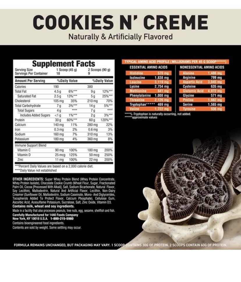 Body Fortress Whey Protein Powder Cookies N’ Creme Zero Aspartame 1.78 lb