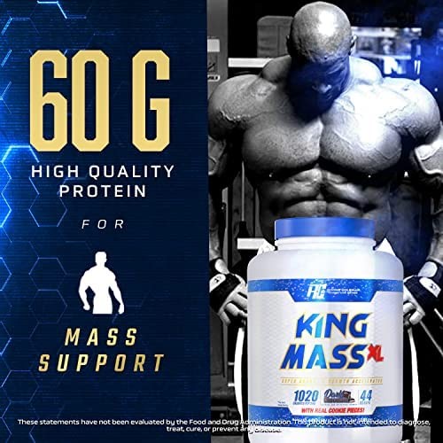 King Mass XL Protein Powder, Weight and Muscle Gainer, 60g Protein, 180g Carb…