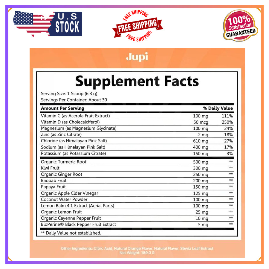 Jupi Hydration Powder Turmeric & Ginger, Vitamin C, Citrus, 30 Servings