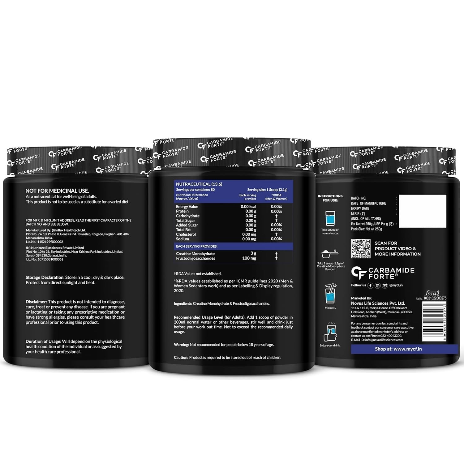 Carbamide Forte Creatine Powder | Micronized Creatine Monohydrate 250gm