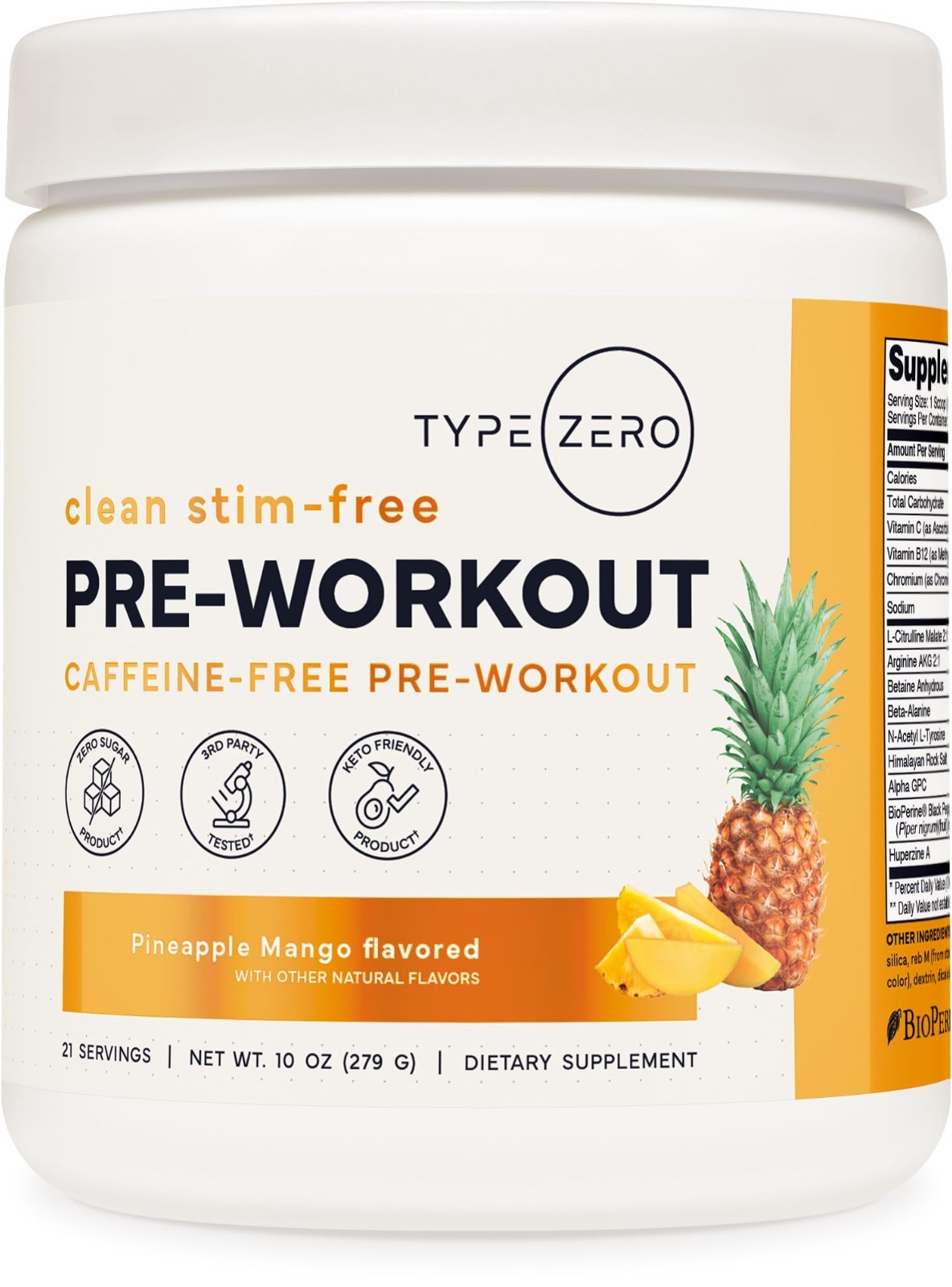 Stim-Free Pre Workout Powder – Pineapple Mango, 21 Servings | Nitric Oxide Boost
