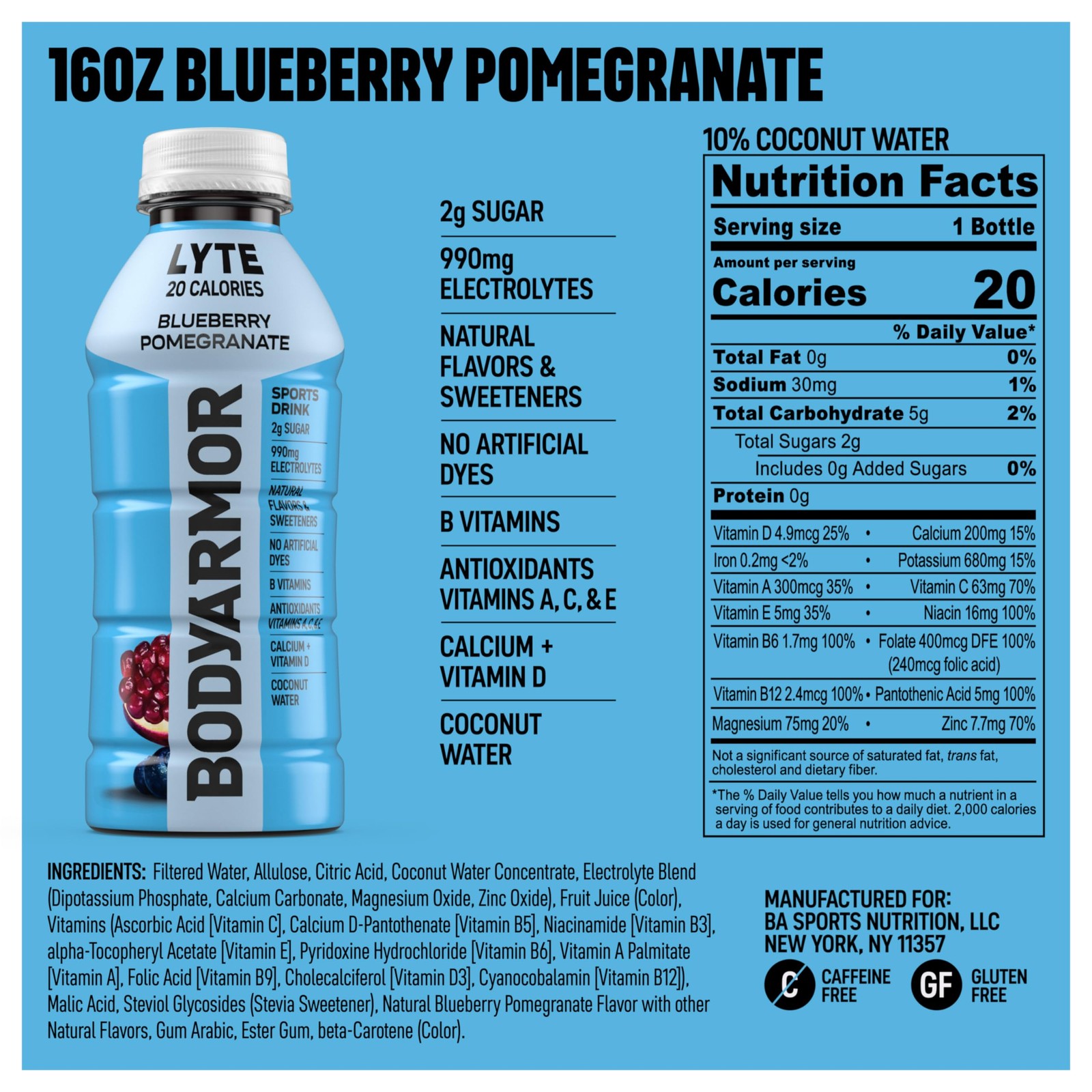 BODYARMOR Lyte Sports Drink Low-Calorie Beverage, 16 Ounce (Pack of 12), Pink
