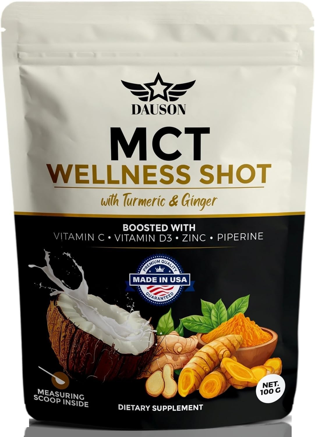 Energy & Immunity Booster: 100 Plant-Based MCT Shots with Turmeric Ginger