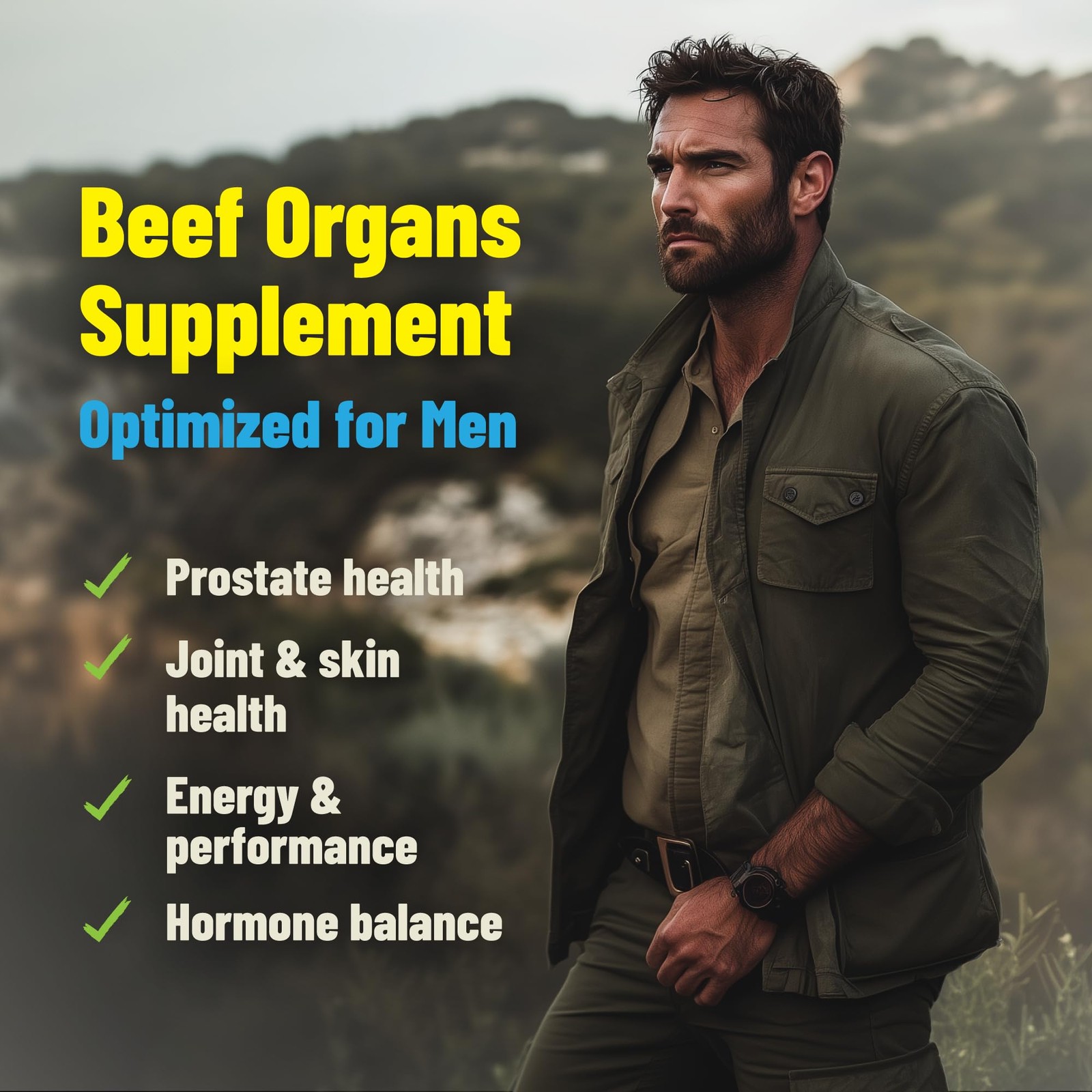 Grass Fed Beef Organ Supplement for Men – Male Optimization Pills – 90 Count