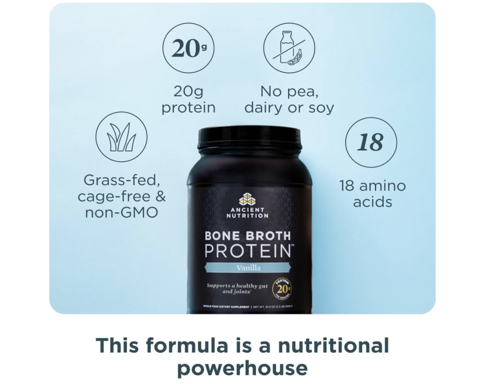 Ancient Nutrition Bone Broth Protein Powder Vanilla 40 Servings New !!!