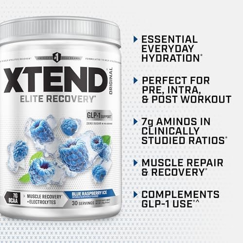 BCAA Powder 7g with Electrolytes Blue Raspberry Ice 30 Servings Sugar Free