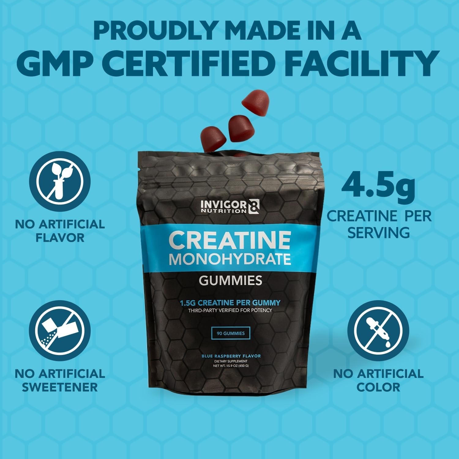 INVIGOR8 Creatine Gummies, Non GMO Creatine Monohydrate for Men and Best Creatin