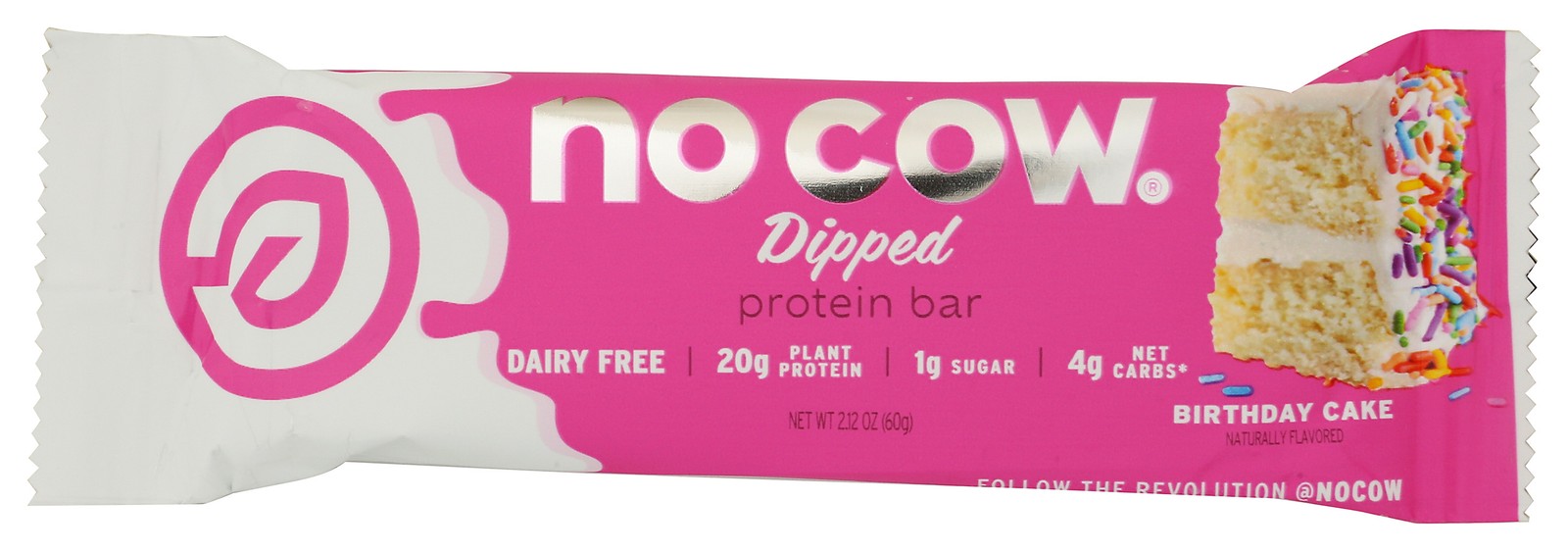 No Cow Dipped Protein Bar Birthday Cake Flavor 2.12 Oz 12 Pack