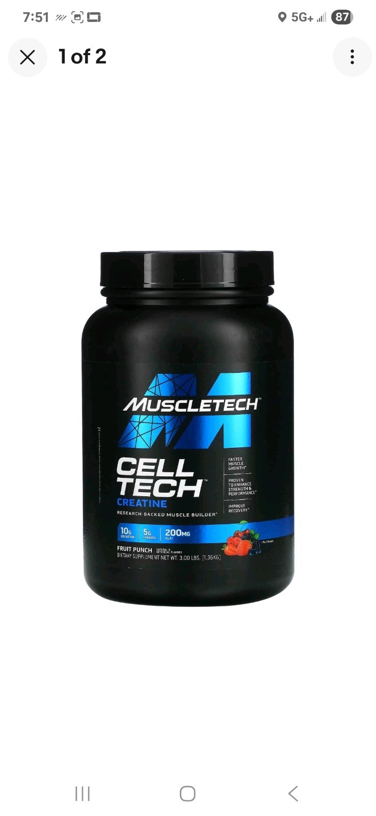 2 X MuscleTech, Cell-Tech� Creatine, Fruit Punch, 3 lbs (1.36 kg)