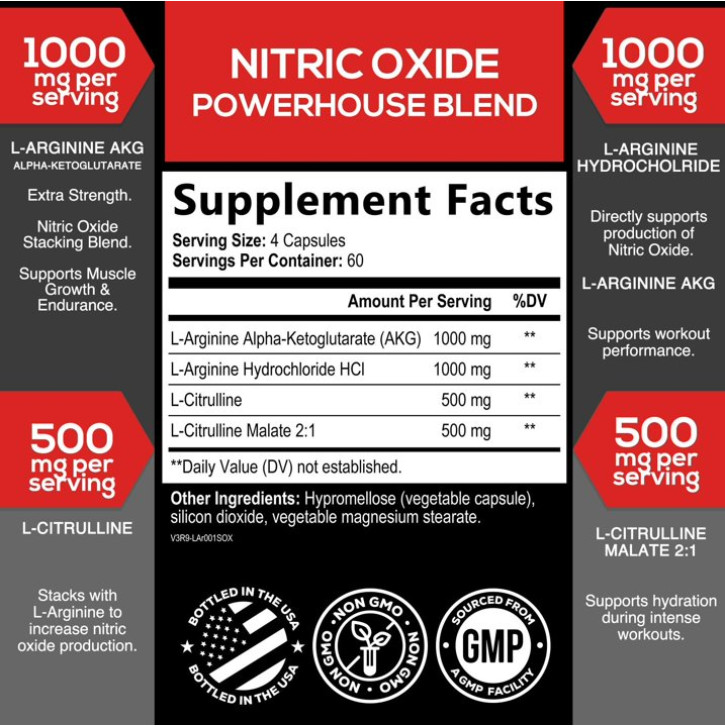 Nitric Oxide Booster 3X Strength L-Arginine Citrulline Alanine Caps