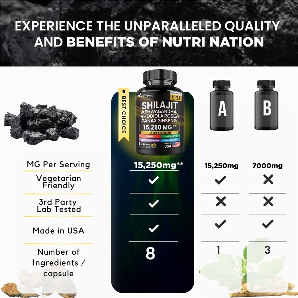 Shilajit Multivitamin (Turmeric, Ashwagandha, Ginger, Cordyceps Mushrooms) – US.