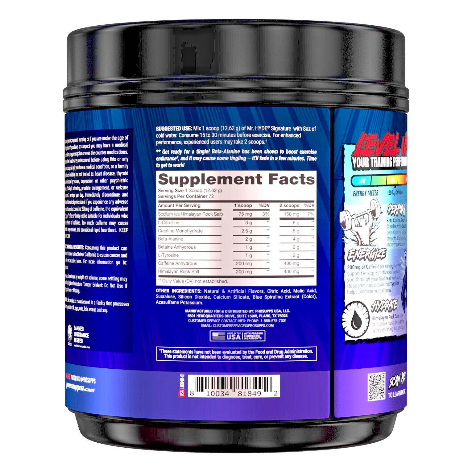 PROSUPPS MR HYDE PRE WORKOUT USA PRE WORK PRO SUPPS SIGNATURE CREATINE 72 SERV ~