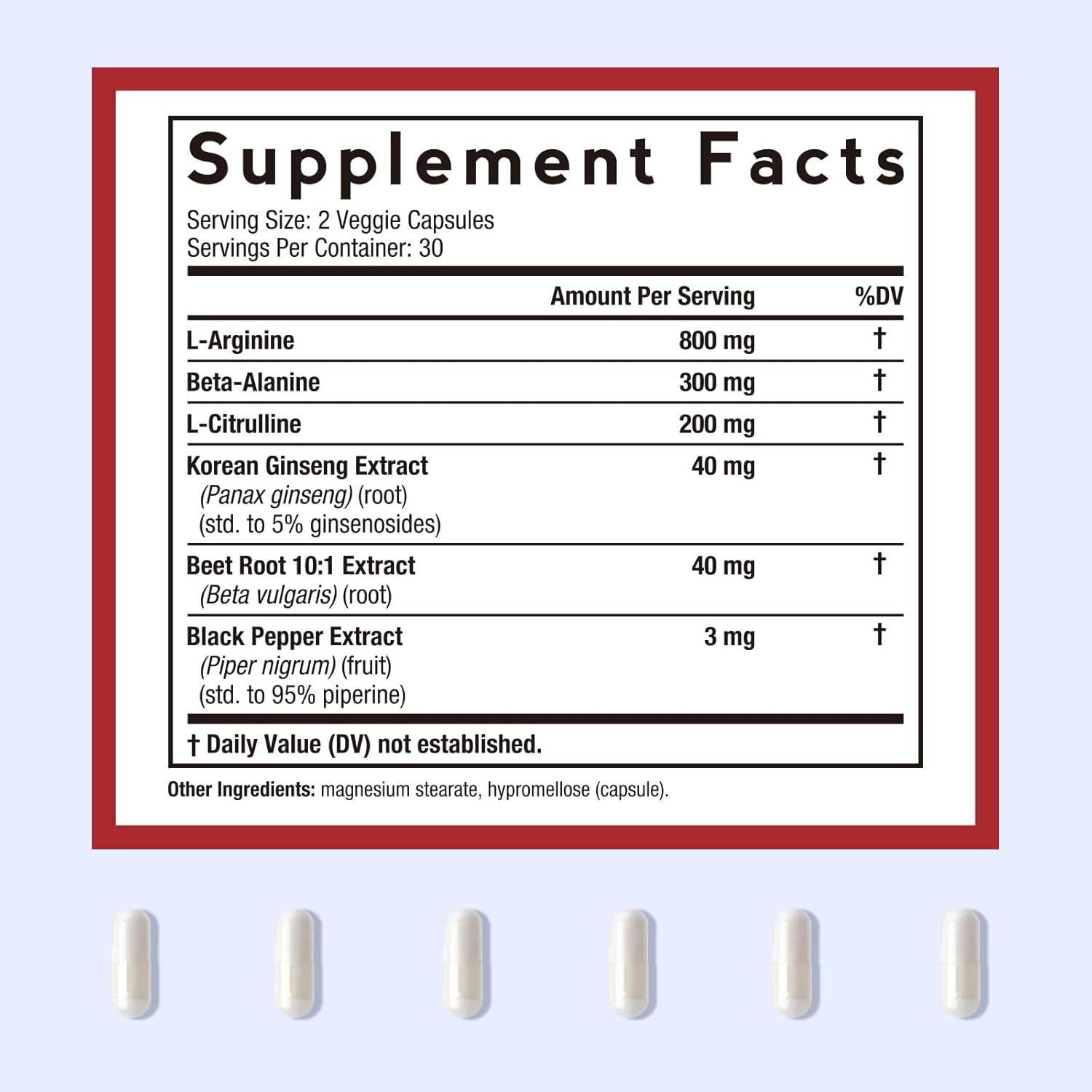 Natural Nitric Oxide Booster Capsules – 1380mg L-Arginine, Ginseng & Beet Root