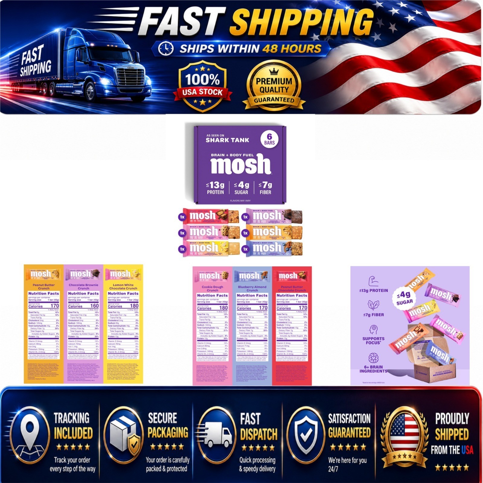 MOSH Keto Protein Bars Variety Pack – High Fiber, Low Carb, Gluten Free