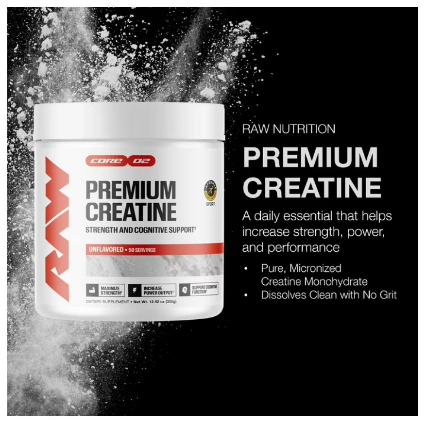 RAW Nutrition Essential 100% Pure Creatine Monohydrate Powder, Unflavored, 50