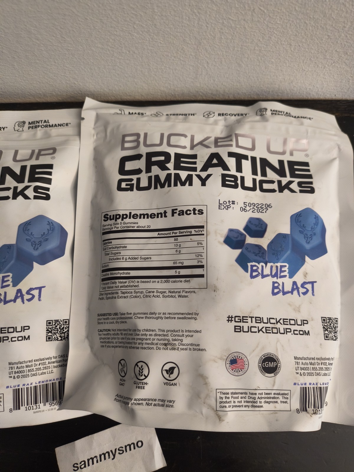 Bucked Up Gummy Bucks, Gummies Blue Blast 5g 20 Servings, 17.6 oz x2 exp 2027