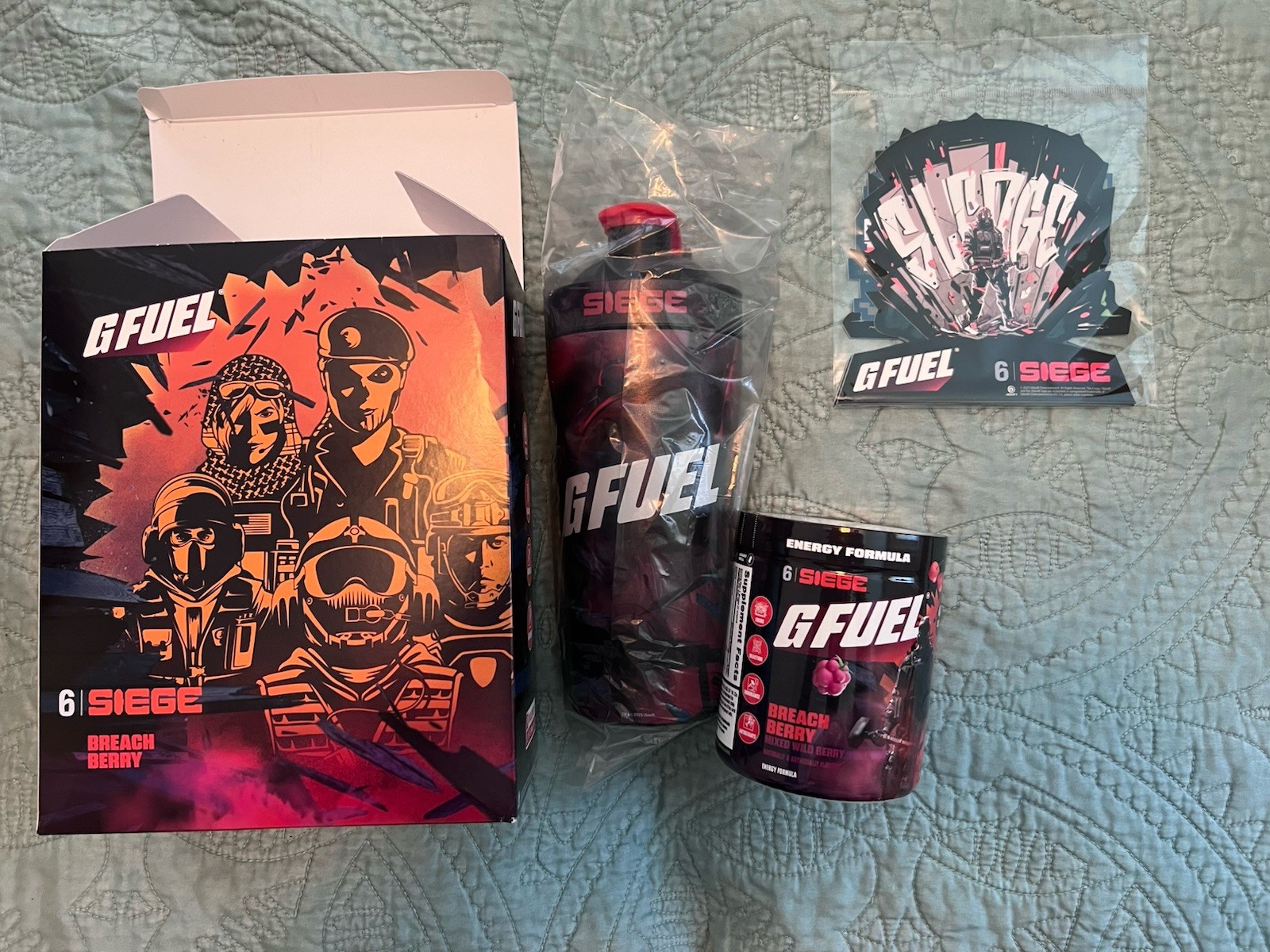 G-Fuel Rainbow Six Siege Breach Berry Collector’s Box Tub Shaker Cup & Stickers