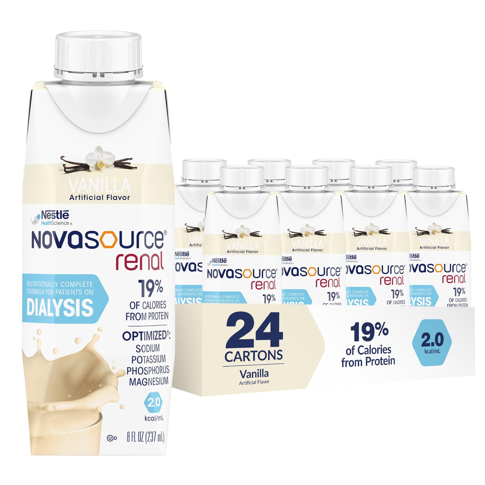 NOVASOURCE Renal Vanilla, Nutritionally 8 Fl Oz (Pack of 24), Off White