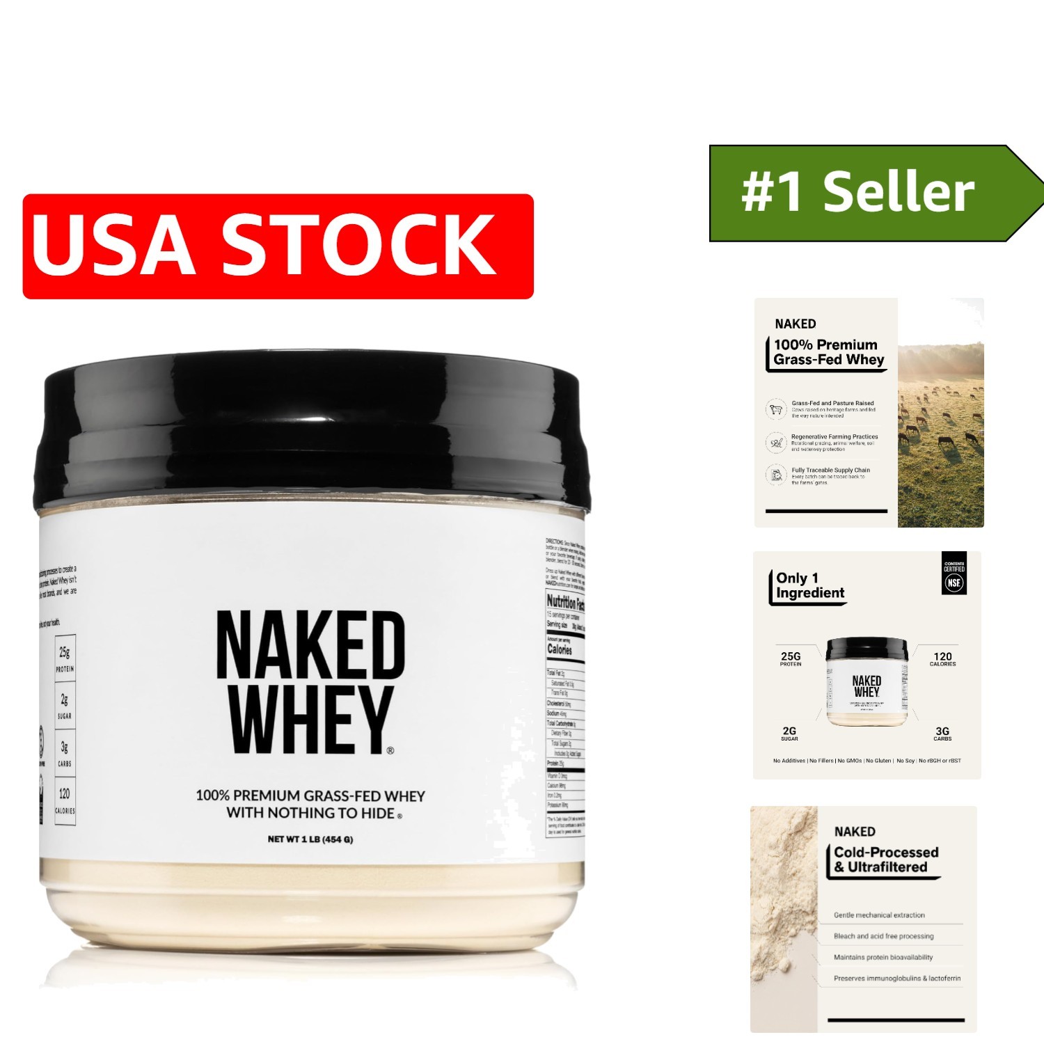 1Lb Grass Fed Whey Protein Powder – Only 1 Ingredient, Enhance Muscle Recovery