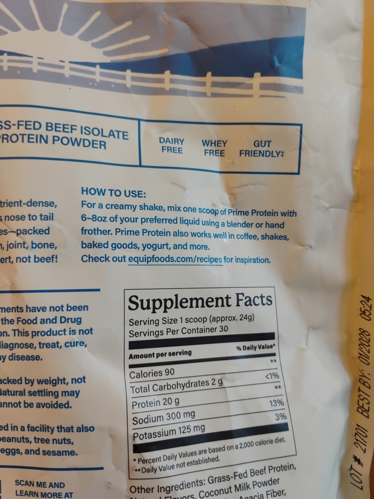 Equip Foods Prime Protein Powder Grass Fed Beef Protein Cookies Cream New 01/28