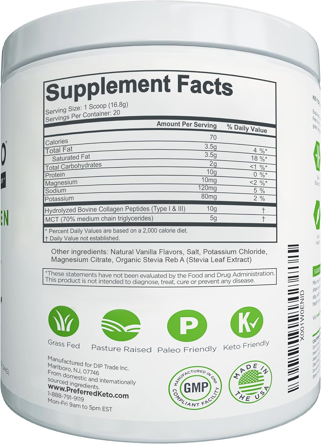 Keto Collagen Protein Powder with MCT Oil – Keto and Paleo Friendly Grass Fed an