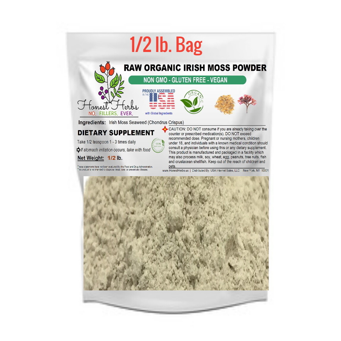 Organic Irish Sea Moss Powder – Chondrus Crispus – Raw, Vegan, Non GMO – 1/2 lb.