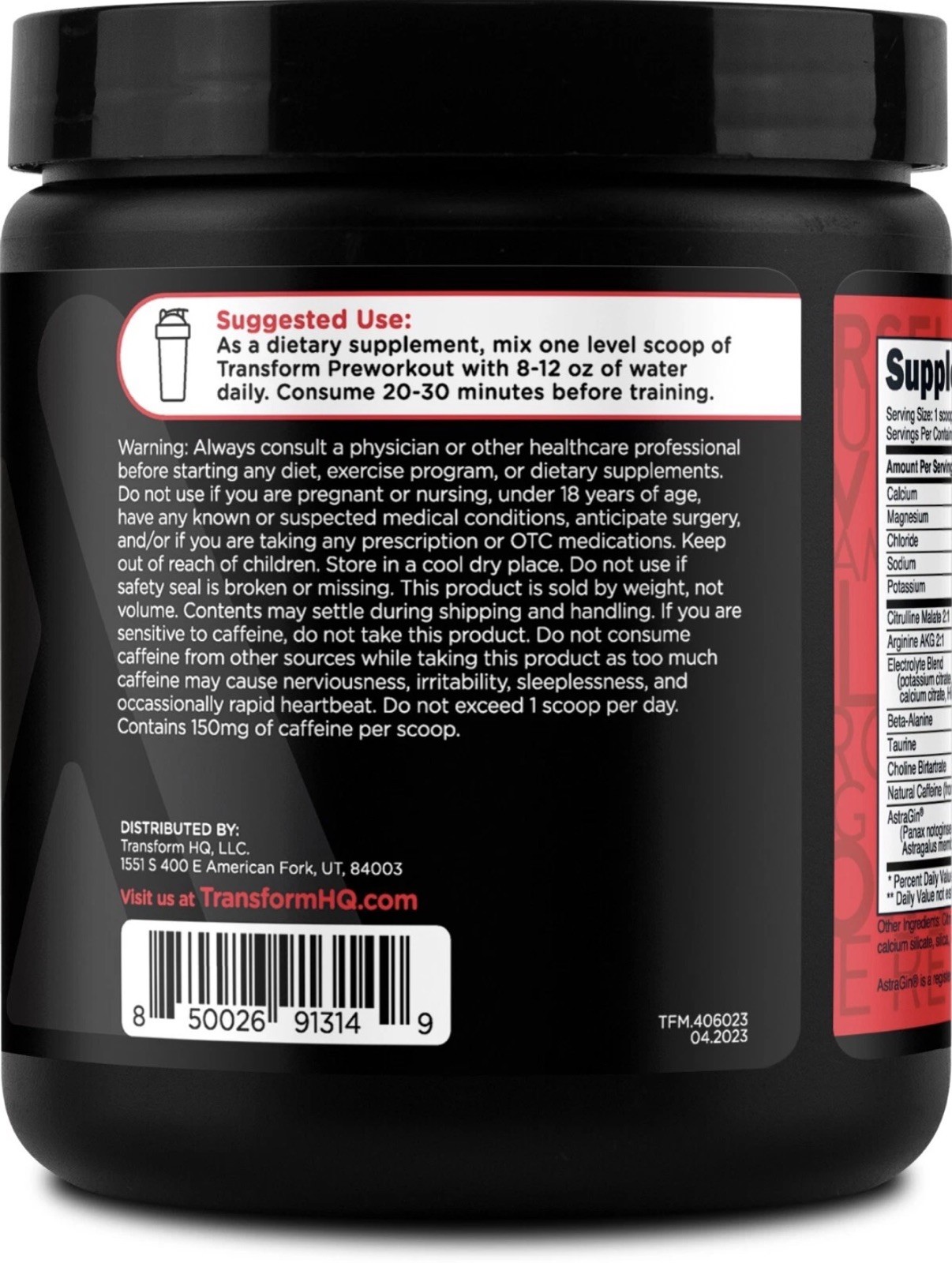 TransformHQ Pre-Workout (Rainbow Splash) 28 Servings-Perform -Gluten Free 06/28