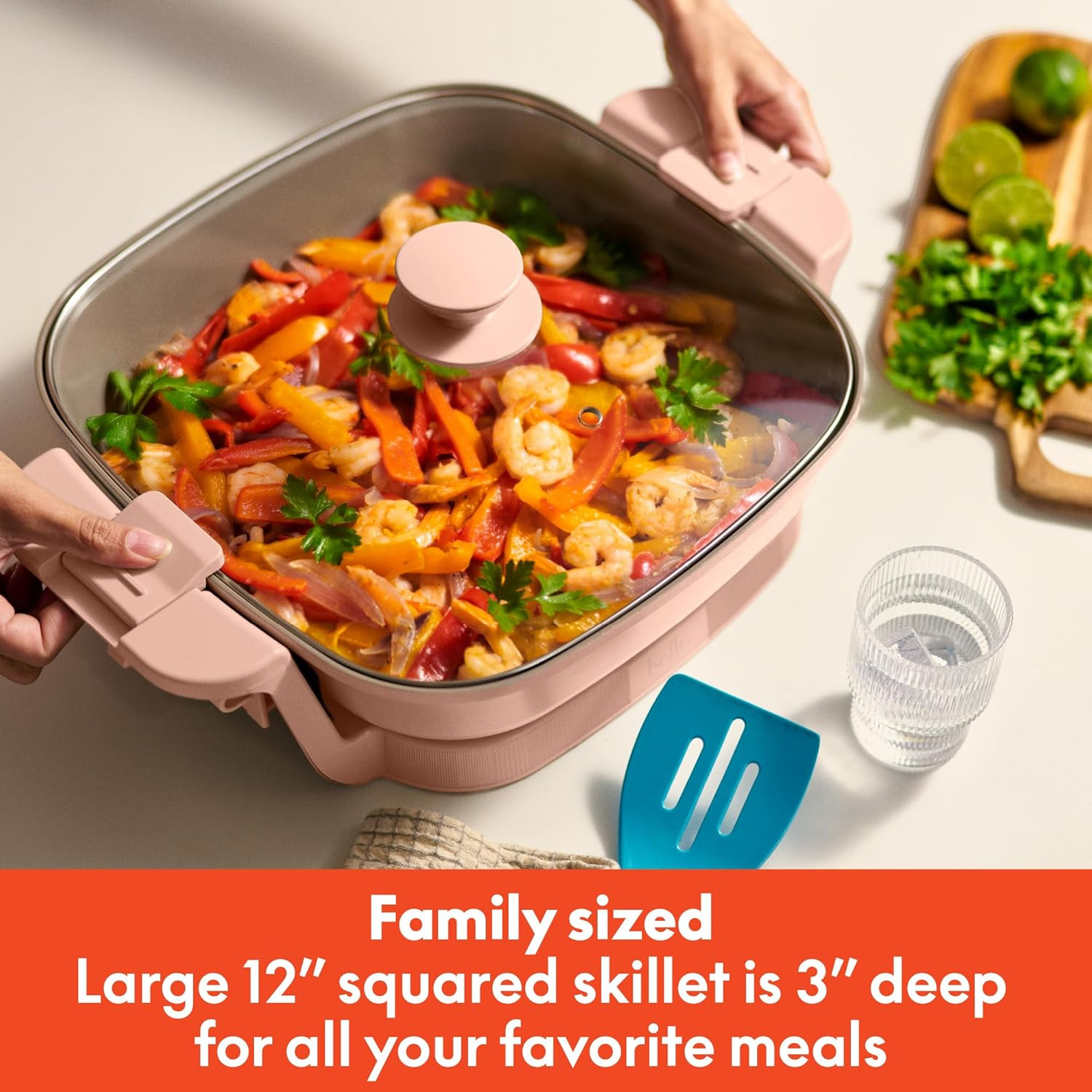 Electric Skillet with Ceramic Coating, Adjustable Temp & Dishwasher-Safe Lid
