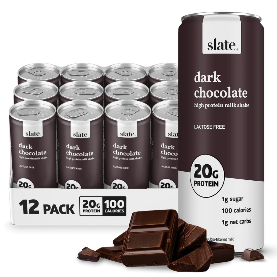 Slate 20G Protein Milk Shakes – Keto, Dark Chocolate Shake (11 fl oz), 12 Cans