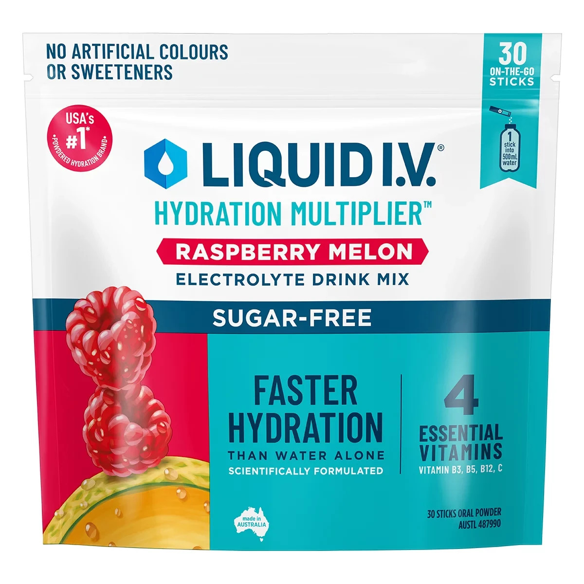 Liquid I.V. Hydration Multiplier Sugar Free Raspberry Melon Electrolyte Drink Mi