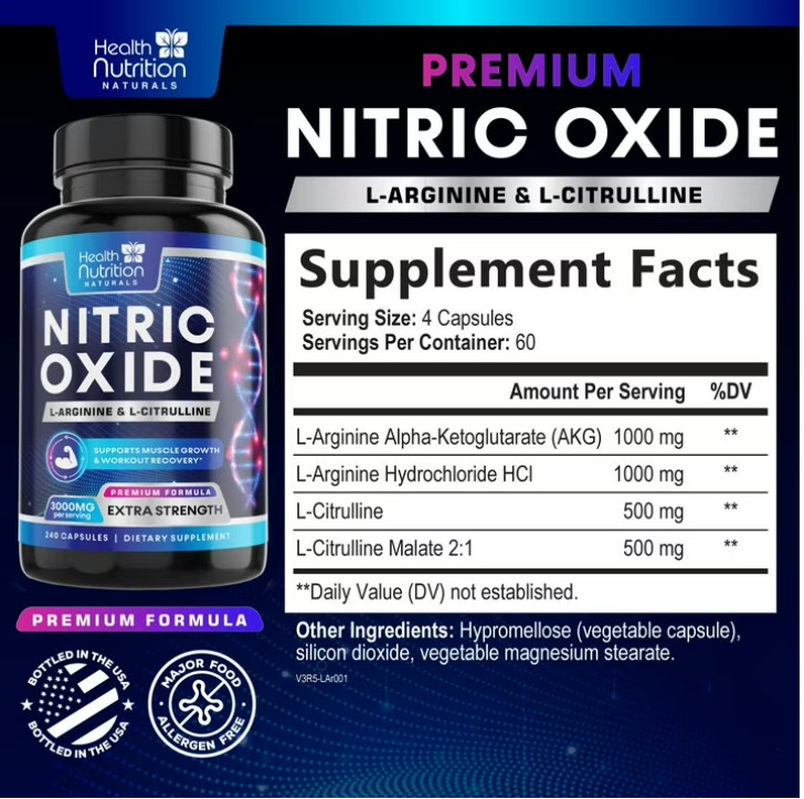 Nitric Oxide Booster w/ L-Arginine 3000mg Highest Potency Muscle Pump Supplement