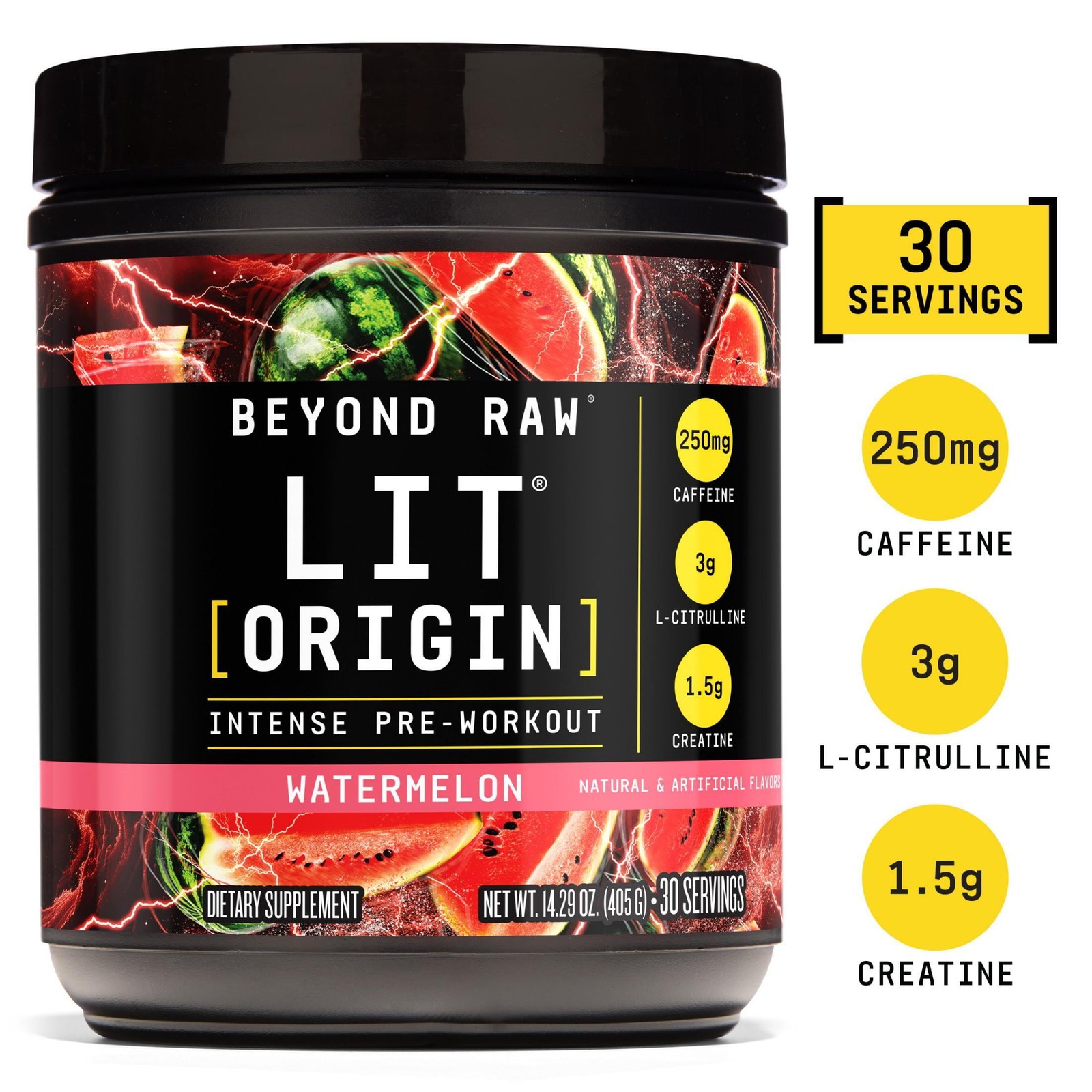 Beyond Raw LIT Origin Pre Workout Powder, Gummy Worm, for Men & Women, Energy
