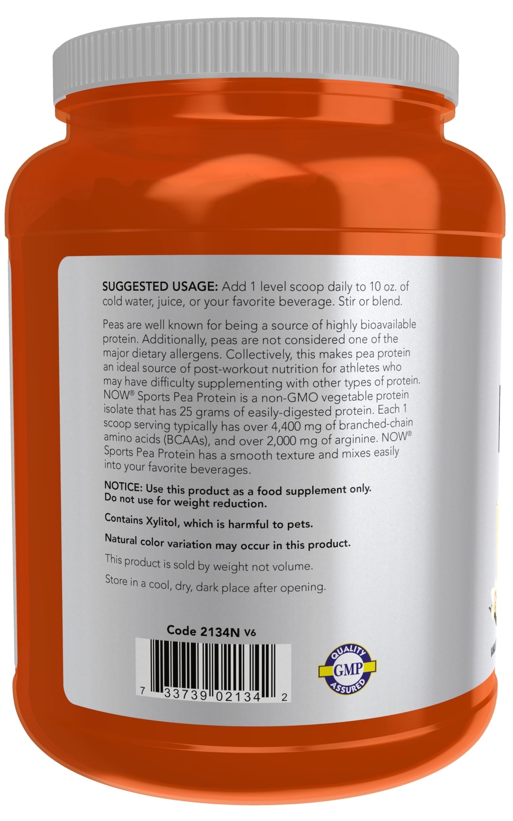 NOW Sports Pea Protein Powder 25g Protein 22 Servings Non GMO with BCAAs