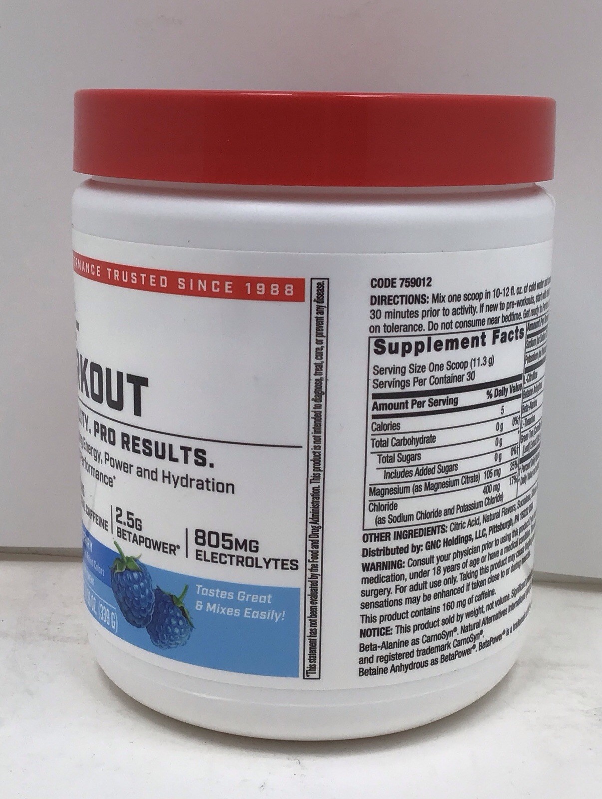 GNC PRO PRE-WORKOUT BLUE RASPBERRY 30 SERVINGS EXP 01/2027
