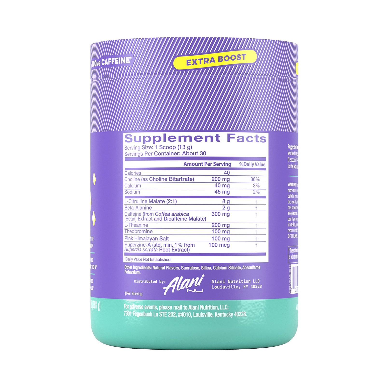 Alani Nu Pre Workout Powder Frozen Lemonade Extra Boost Sugar 300Mg Caffeine