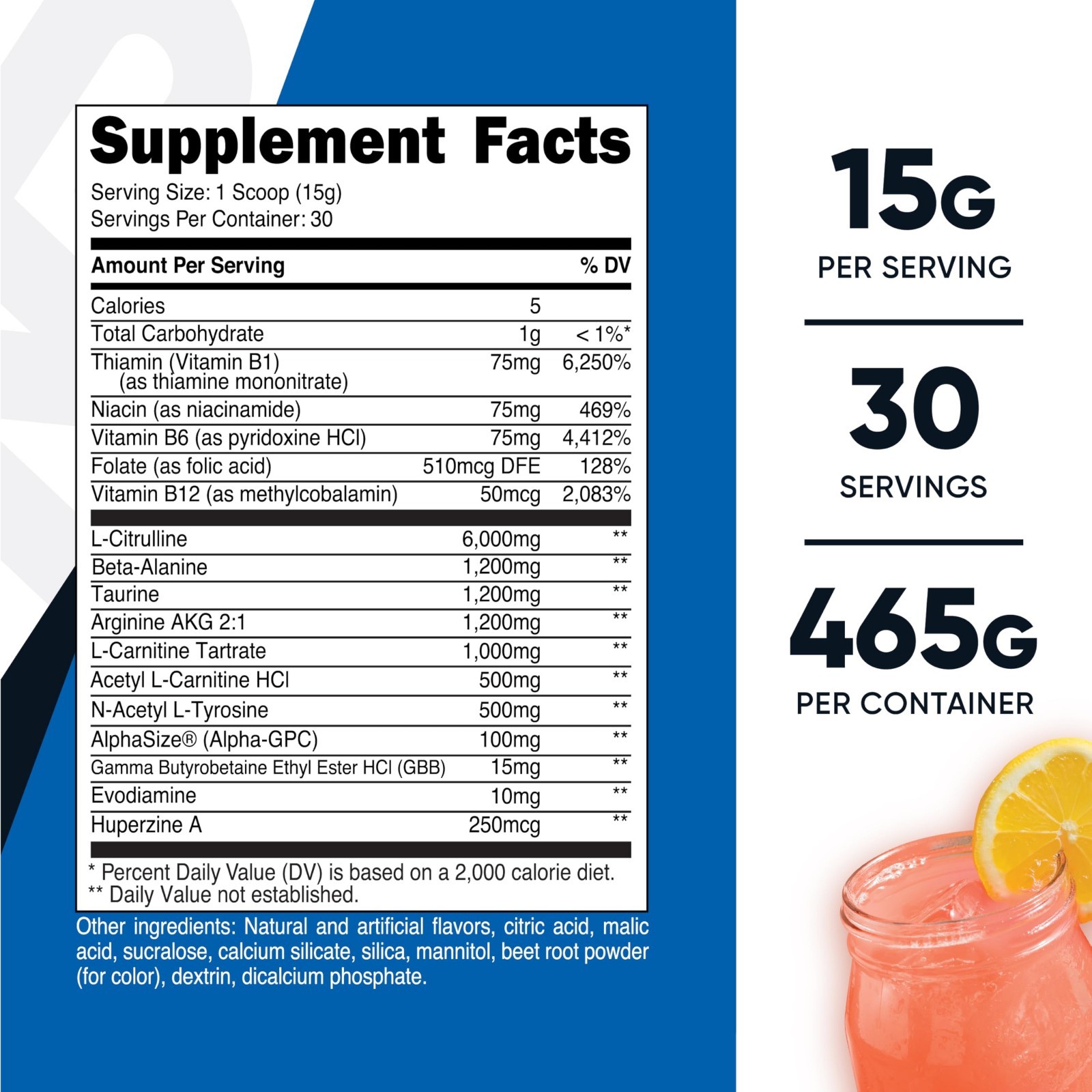 Stim-Free Pre-Workout Powder – Pink Lemonade Flavor, 30 Servings, Gluten-Free, N
