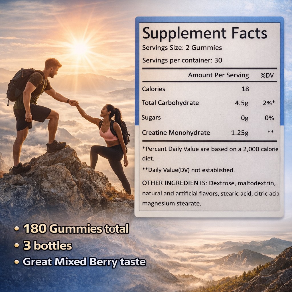 Creatine Gummies 3 Pack Lot 180 Ct 2500mg Muscle Growth Energy Gluten Free