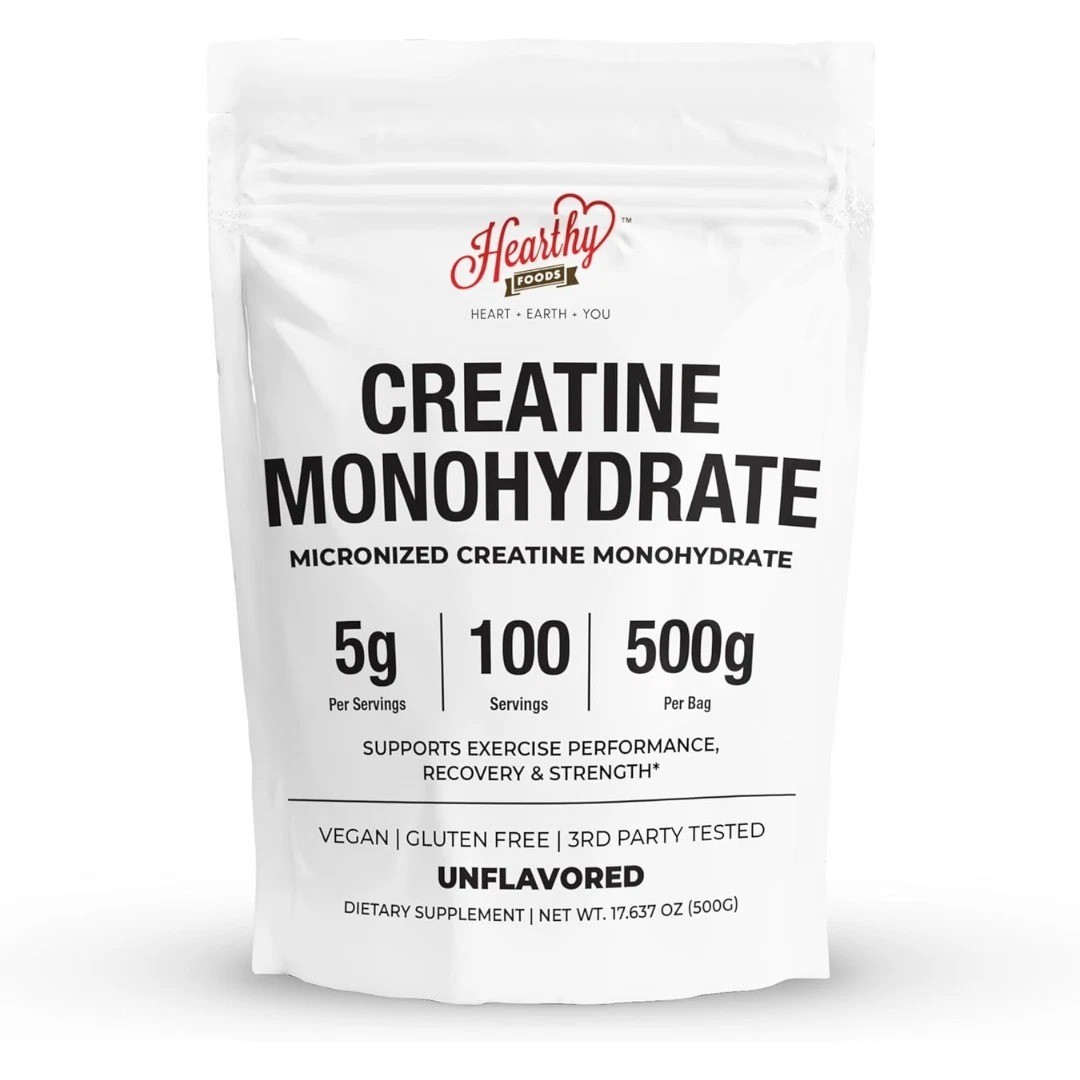 HEARTHY FOODS Creatine Monohydrate Micronized Powder 500G – 100 Servings, 5000mg