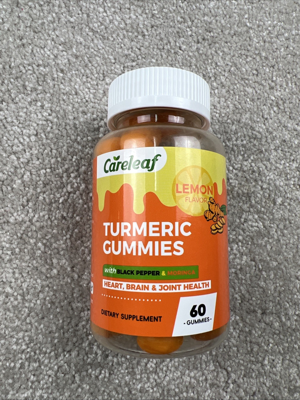 Careleaf Turmeric Gummies with Black Pepper & Moringa Lemon Flavor 60ct FreeShip