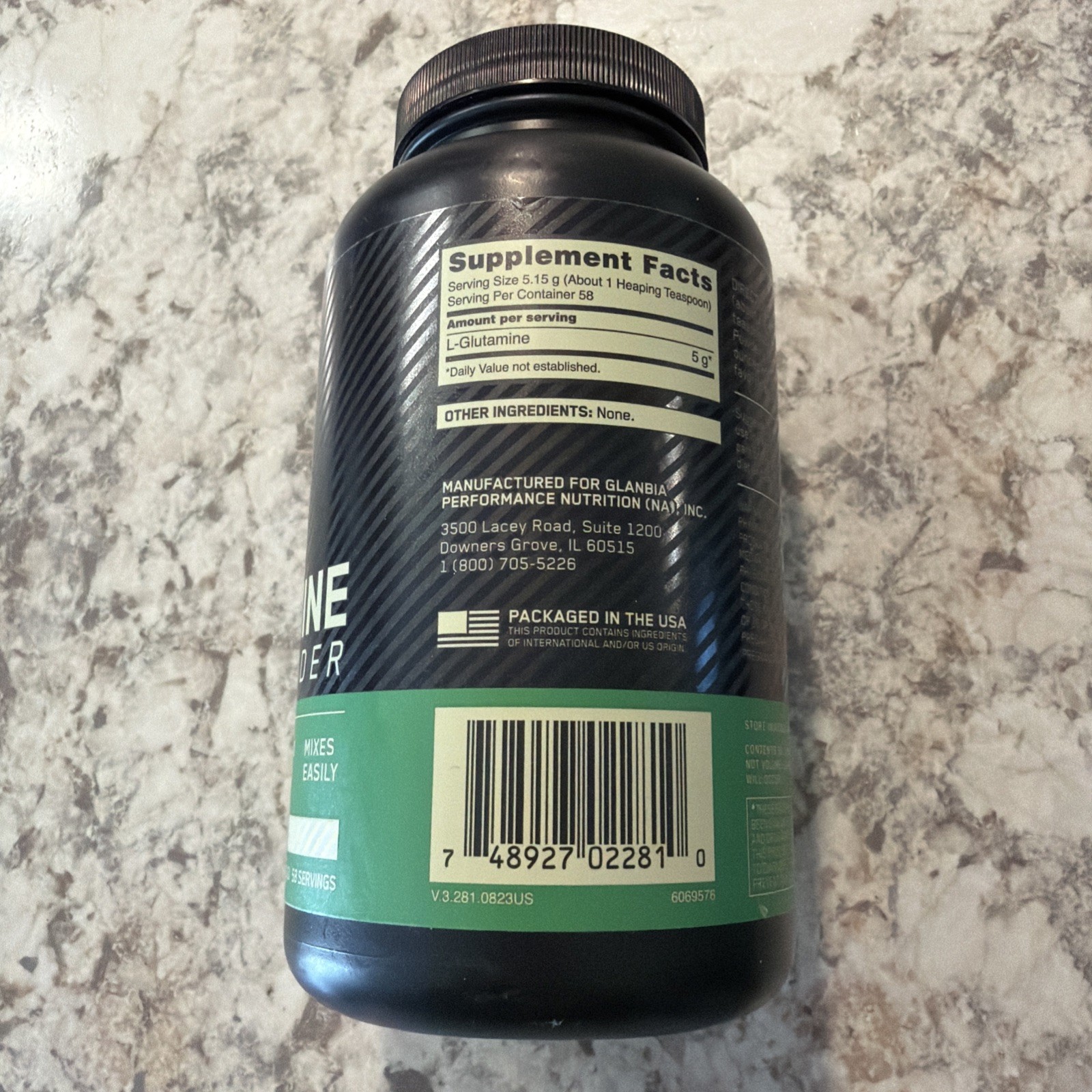 Optimum Nutrition ON Glutamine Powder Unflavored 10.58 oz (300 g) Exp 02/2028