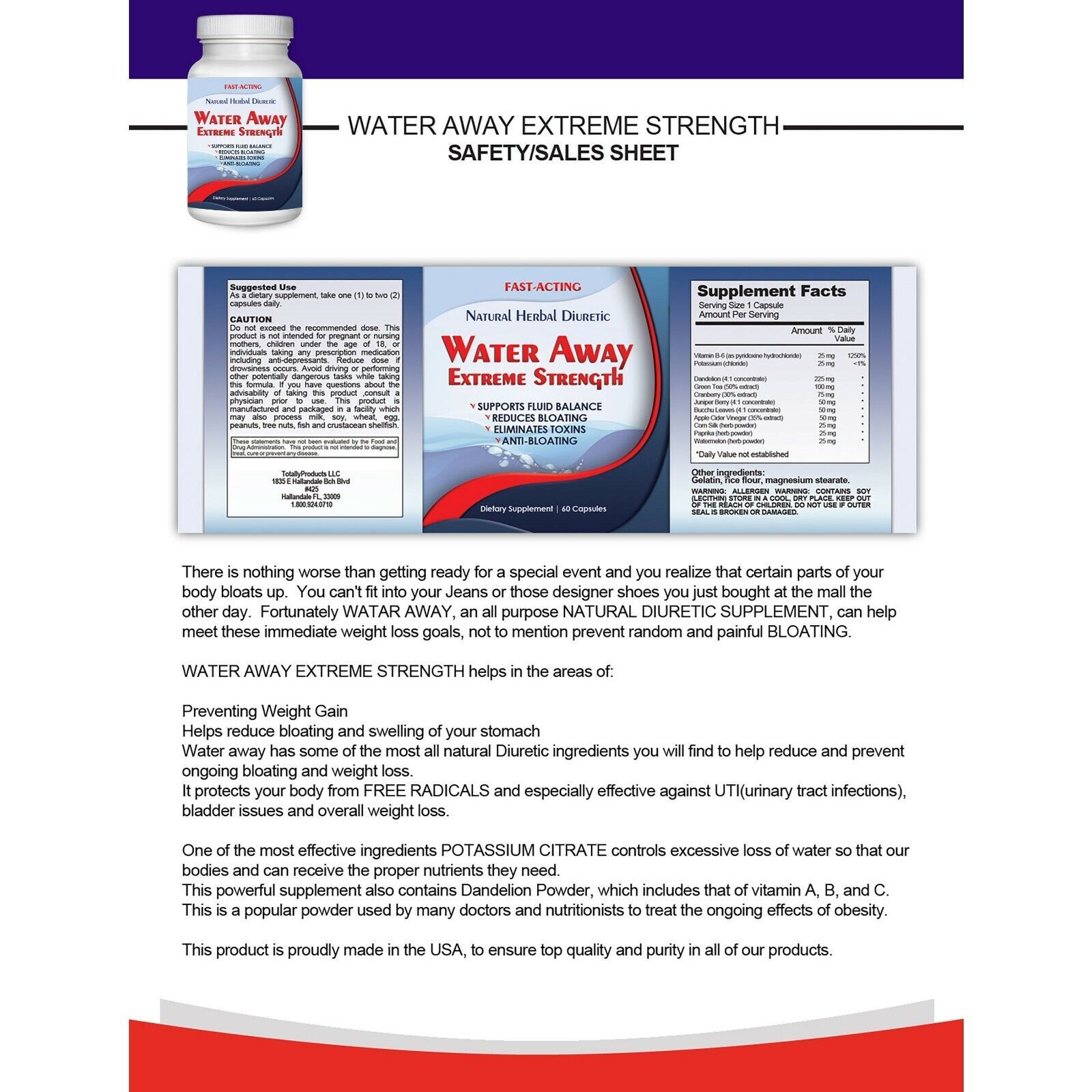 Water Away Fluid Balance Weight Management Supplement and Female Lubricant Gel