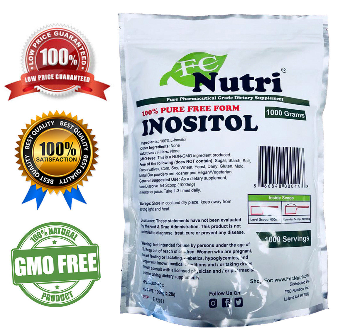 2.2lb (1000g) PURE INOSITOL POWDER PHARMACEUTICAL GRADE MOOD STRESS ANXIETY