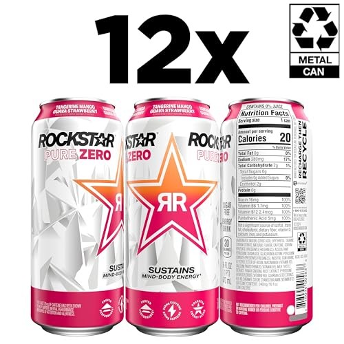 Rockstar Pure Zero 16 Fl Oz (Pack of 12) Tangerine Mango Guava Strawberry