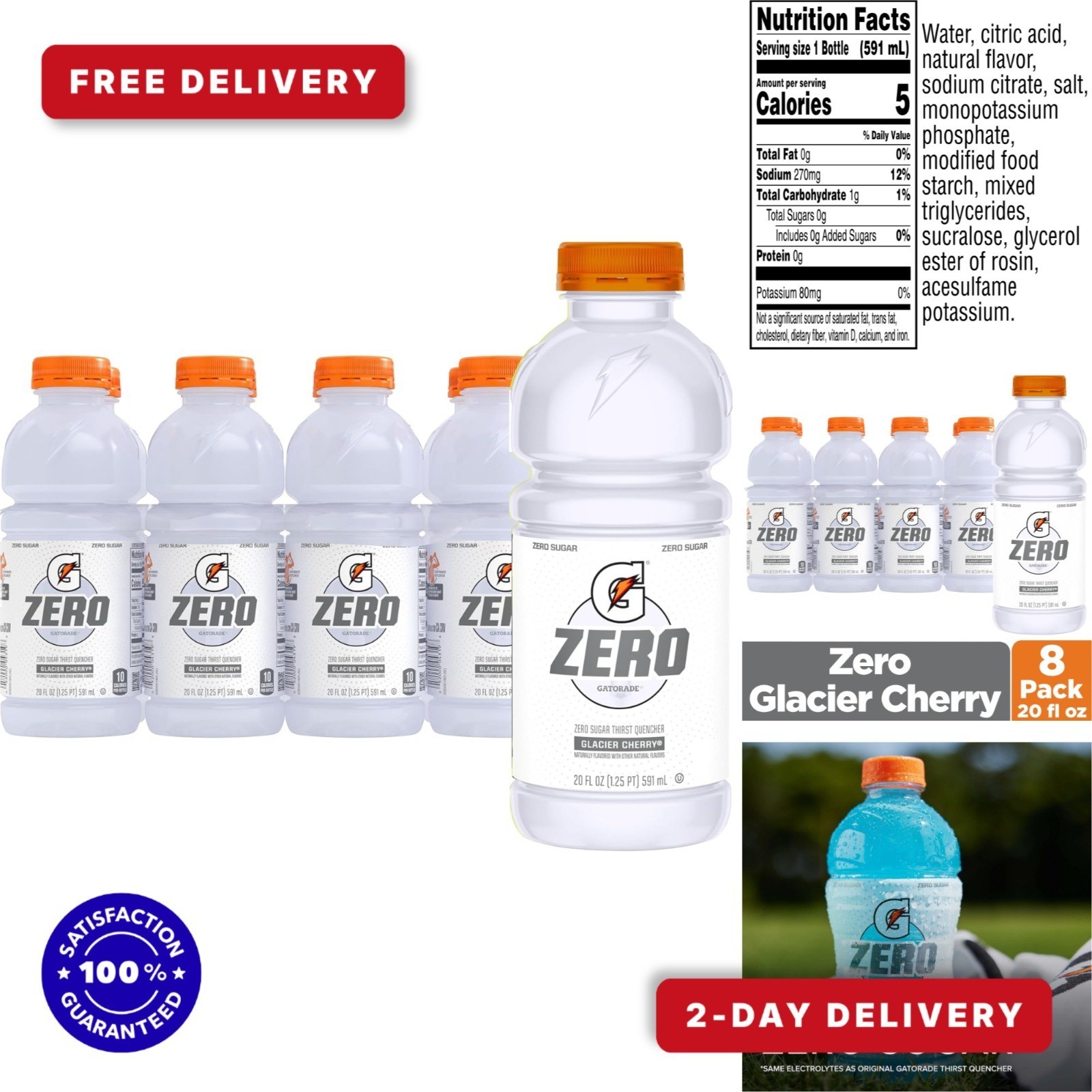 Gatorade Zero Sugar Glacier Cherry Sports Drink 20 Fl Oz 8 Pack