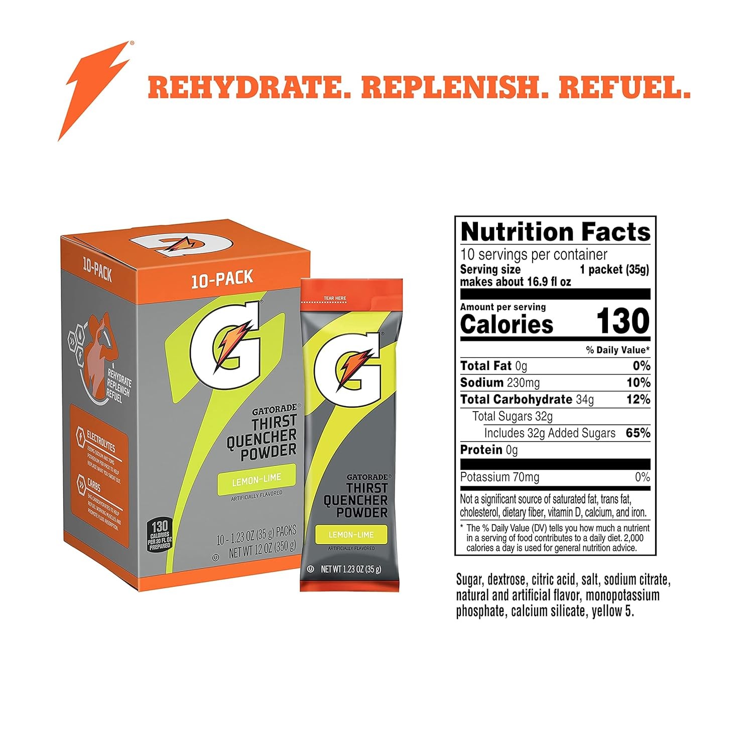 Gatorade Thirst Quencher Powder, Lemon Lime, 12 Oz, 10 0.15 Ounce (Pack of 8)