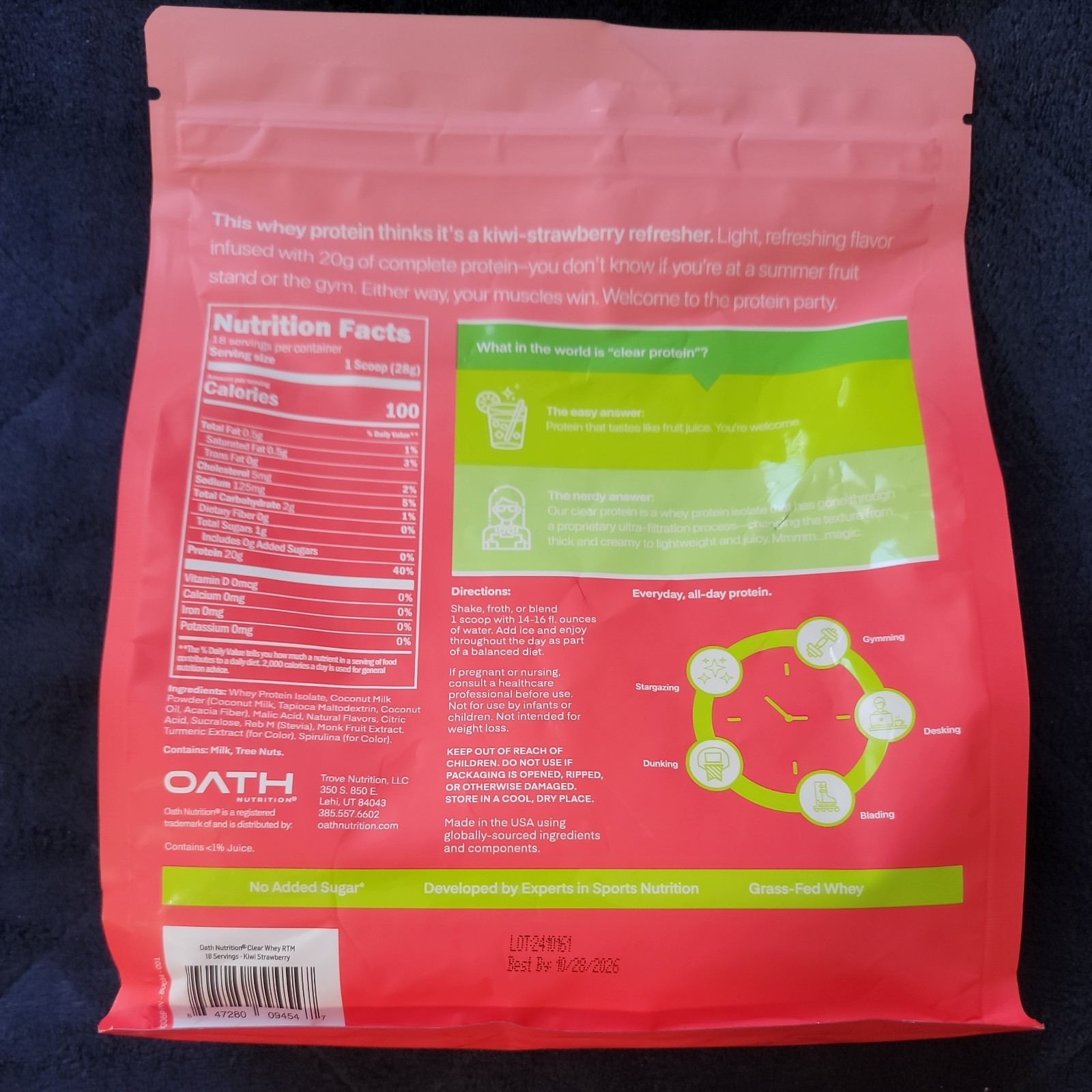 Oath Nutrition Clear Protein Powder – Kiwi Strawberry – Exp 10/28/26. Sealed.