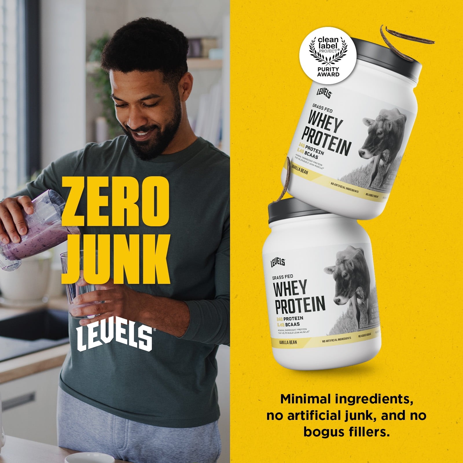 Vanilla Bean Grass Fed Whey Protein Powder 24g Protein No Artificial Flavors